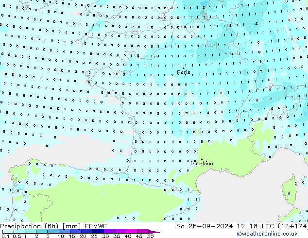 Nied. akkumuliert (6Std) ECMWF Sa 28.09.2024 18 UTC