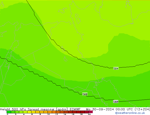 Height 500 гПа Spread ECMWF пн 30.09.2024 00 UTC