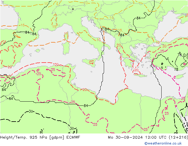 Height/Temp. 925 hPa ECMWF Seg 30.09.2024 12 UTC