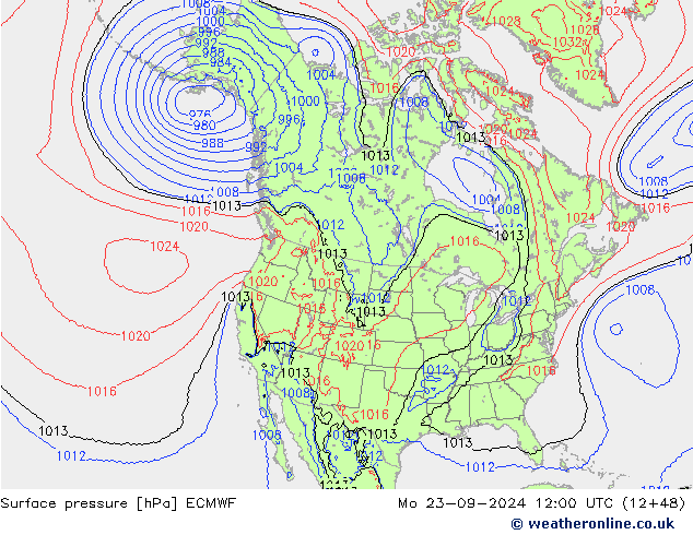 地面气压 ECMWF 星期一 23.09.2024 12 UTC