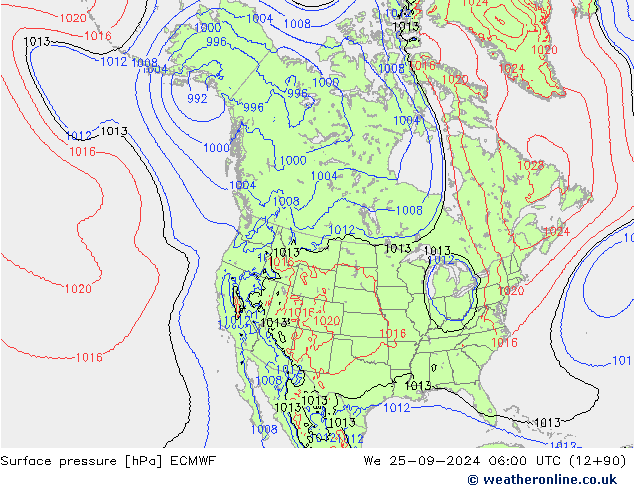 Surface pressure ECMWF We 25.09.2024 06 UTC