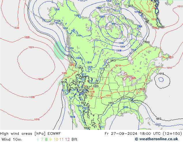 High wind areas ECMWF Fr 27.09.2024 18 UTC