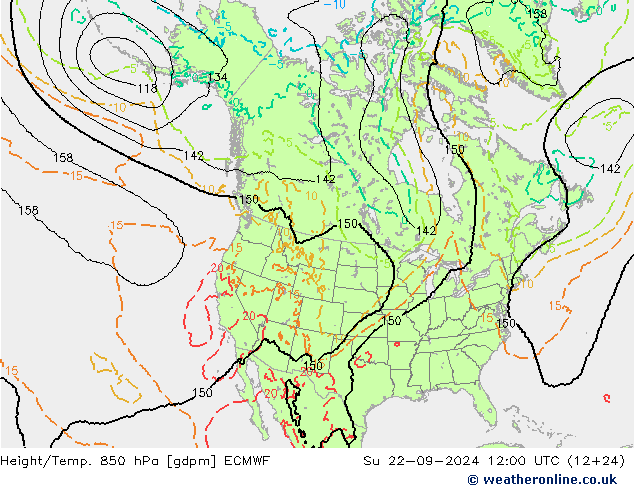 Height/Temp. 850 hPa ECMWF So 22.09.2024 12 UTC