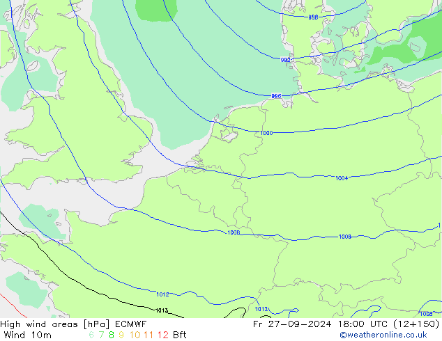 High wind areas ECMWF Sex 27.09.2024 18 UTC