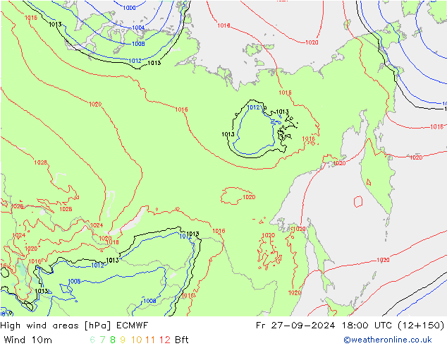 High wind areas ECMWF Fr 27.09.2024 18 UTC