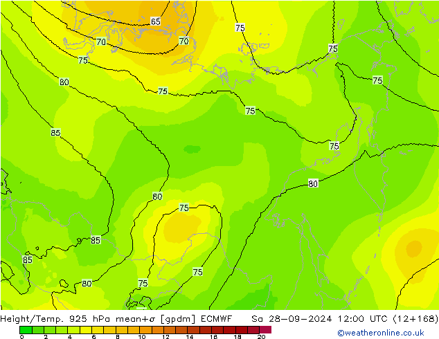 Height/Temp. 925 hPa ECMWF Sa 28.09.2024 12 UTC