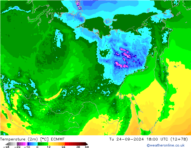 Temperature (2m) ECMWF Tu 24.09.2024 18 UTC