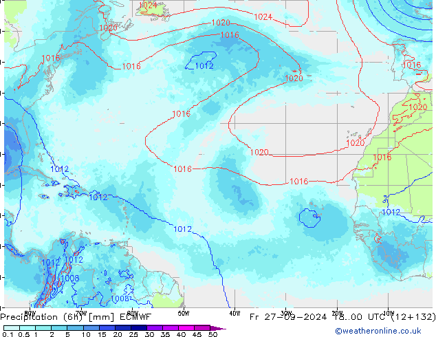 Precipitation (6h) ECMWF Fr 27.09.2024 00 UTC