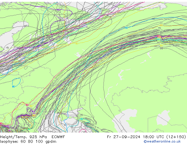 Height/Temp. 925 hPa ECMWF Fr 27.09.2024 18 UTC