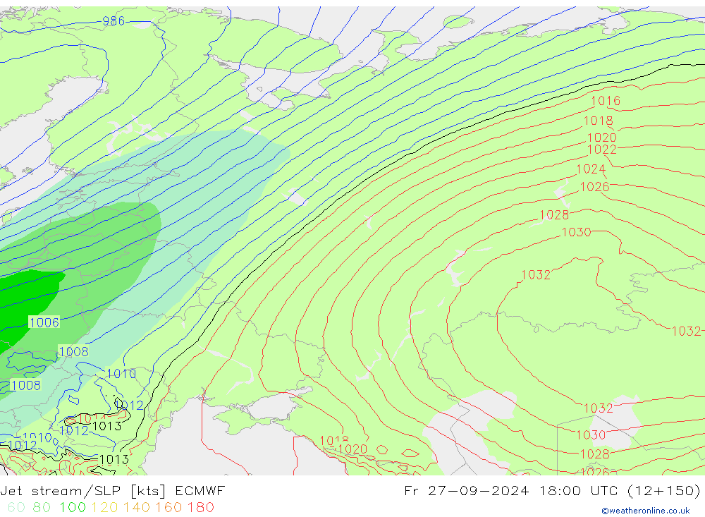 Jet stream/SLP ECMWF Fr 27.09.2024 18 UTC