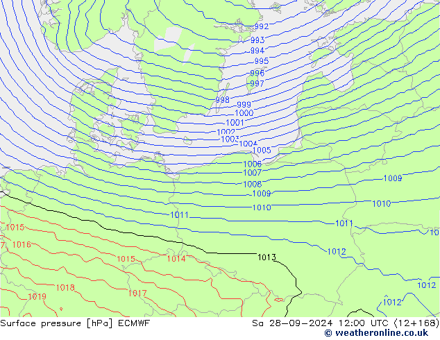 Pressione al suolo ECMWF sab 28.09.2024 12 UTC