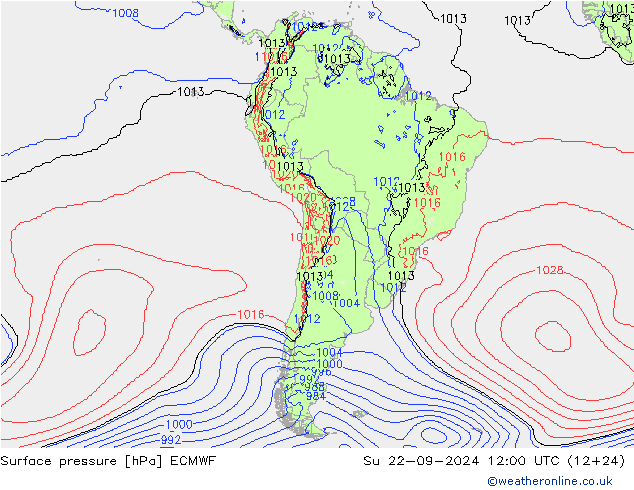 Atmosférický tlak ECMWF Ne 22.09.2024 12 UTC