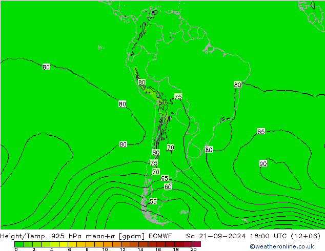 Height/Temp. 925 гПа ECMWF сб 21.09.2024 18 UTC