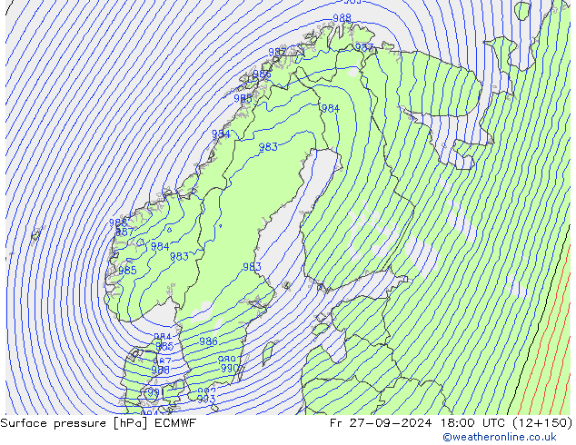 Pressione al suolo ECMWF ven 27.09.2024 18 UTC