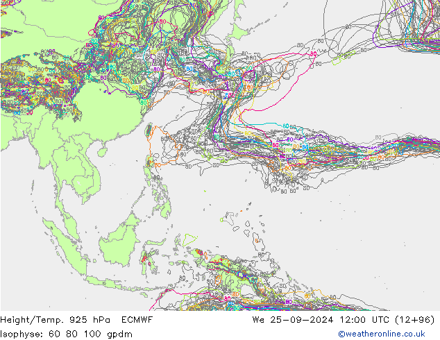 Height/Temp. 925 hPa ECMWF We 25.09.2024 12 UTC