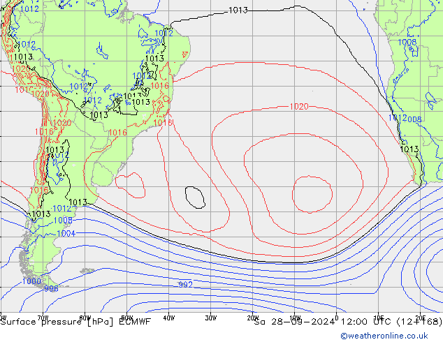 Surface pressure ECMWF Sa 28.09.2024 12 UTC