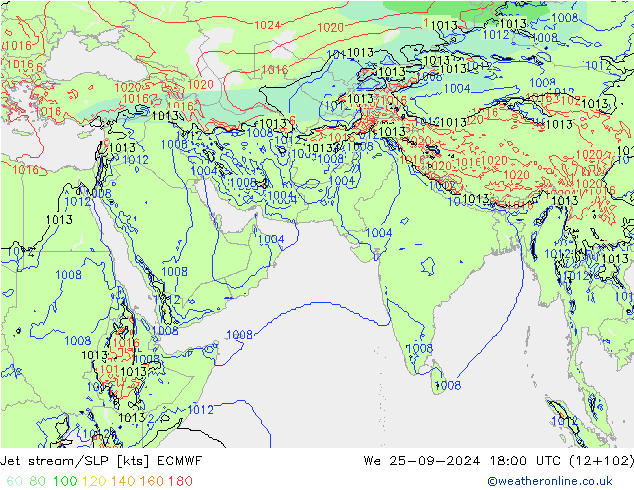 高速氣流/地面气压 ECMWF 星期三 25.09.2024 18 UTC