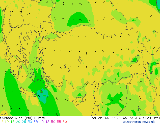 Surface wind ECMWF Sa 28.09.2024 00 UTC