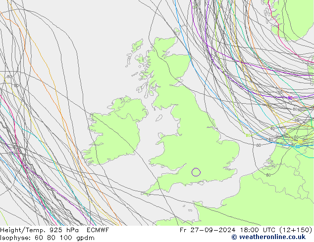 Height/Temp. 925 hPa ECMWF Sex 27.09.2024 18 UTC