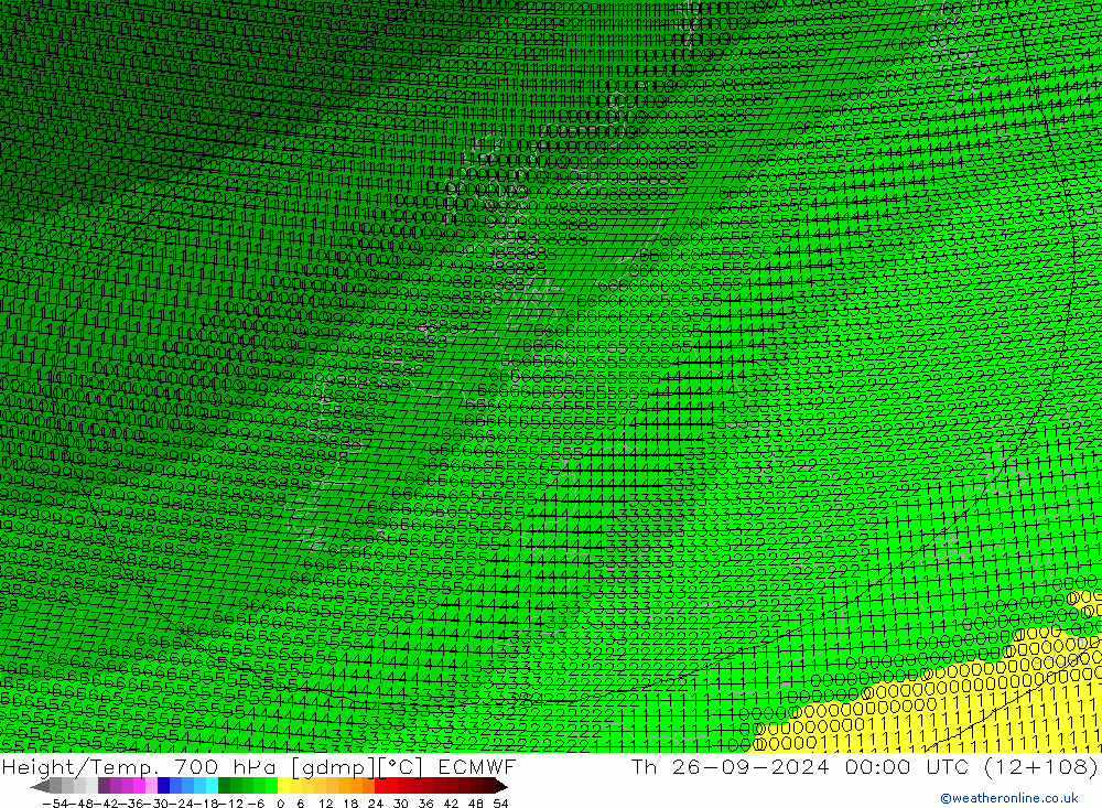 Height/Temp. 700 hPa ECMWF Th 26.09.2024 00 UTC