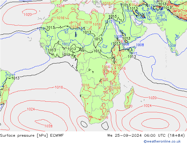 Surface pressure ECMWF We 25.09.2024 06 UTC