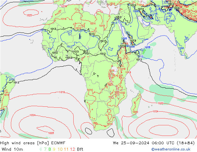 High wind areas ECMWF We 25.09.2024 06 UTC