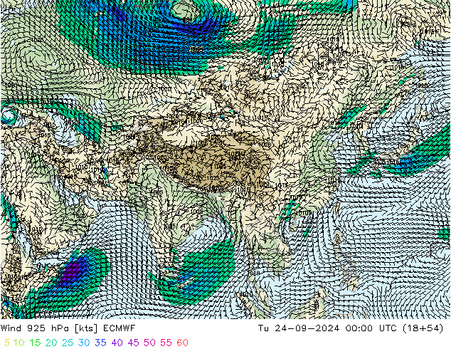 Wind 925 hPa ECMWF di 24.09.2024 00 UTC