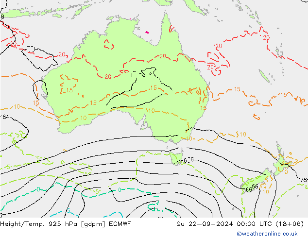 Height/Temp. 925 гПа ECMWF Вс 22.09.2024 00 UTC