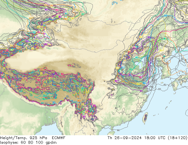 Height/Temp. 925 hPa ECMWF 星期四 26.09.2024 18 UTC