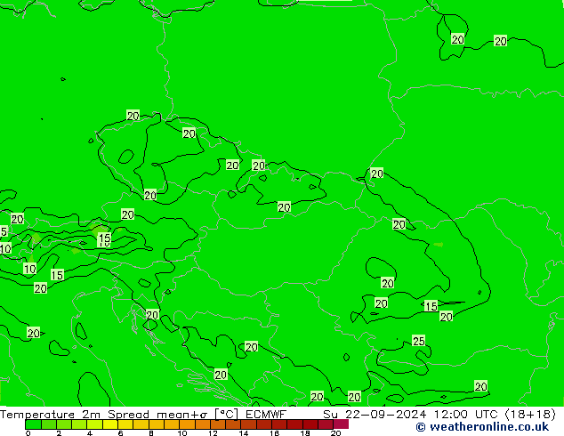 Temperaturkarte Spread ECMWF So 22.09.2024 12 UTC