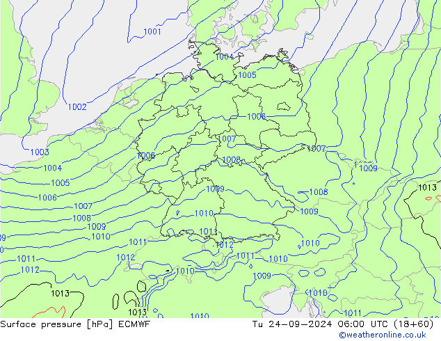 Surface pressure ECMWF Tu 24.09.2024 06 UTC