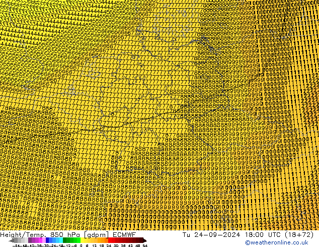 Height/Temp. 850 hPa ECMWF mar 24.09.2024 18 UTC