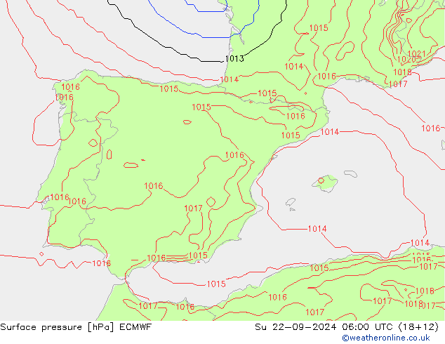 Luchtdruk (Grond) ECMWF zo 22.09.2024 06 UTC