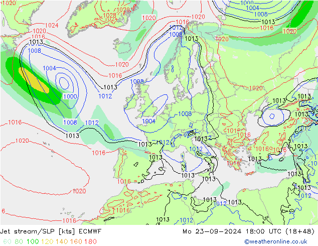 Polarjet/Bodendruck ECMWF Mo 23.09.2024 18 UTC