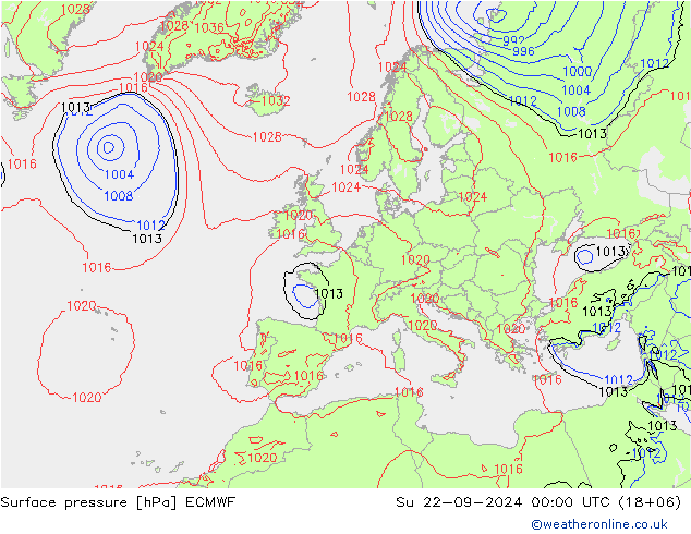 Surface pressure ECMWF Su 22.09.2024 00 UTC