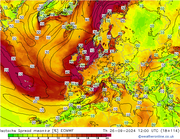 Isotachen Spread ECMWF Do 26.09.2024 12 UTC