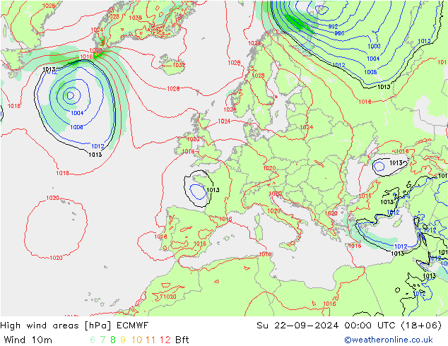 yüksek rüzgarlı alanlar ECMWF Paz 22.09.2024 00 UTC