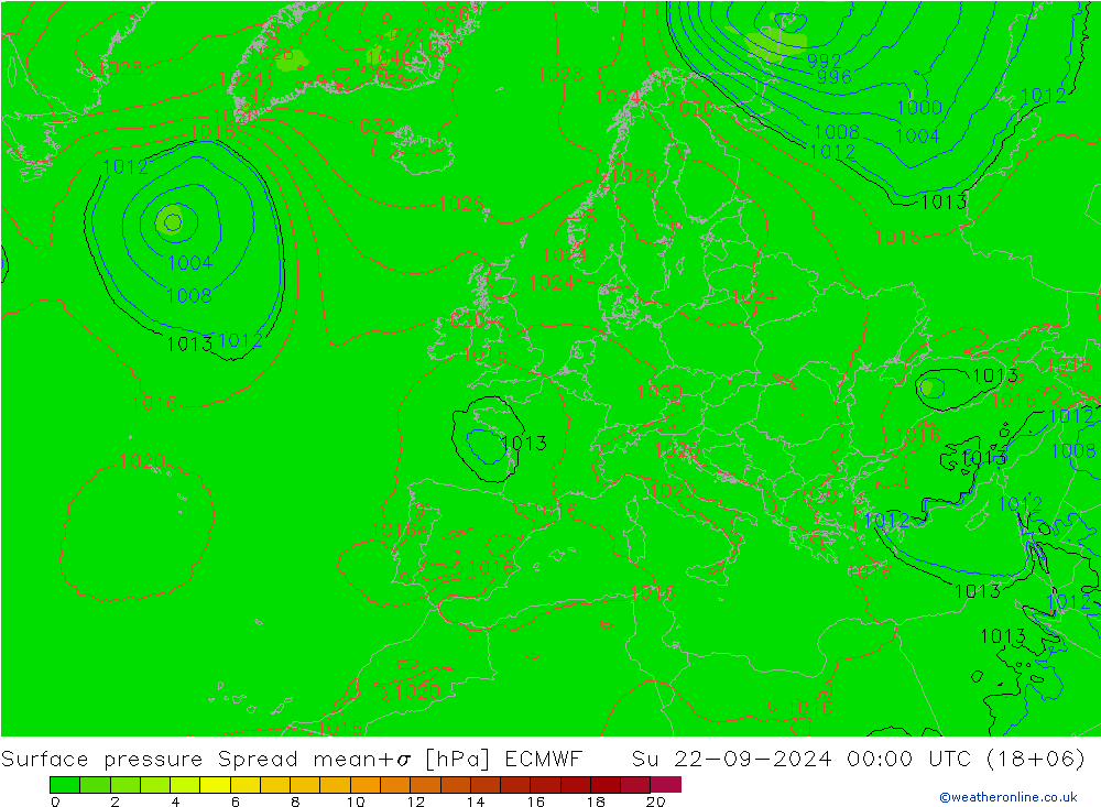 地面气压 Spread ECMWF 星期日 22.09.2024 00 UTC