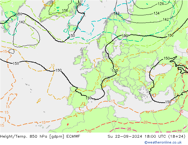 Hoogte/Temp. 850 hPa ECMWF zo 22.09.2024 18 UTC