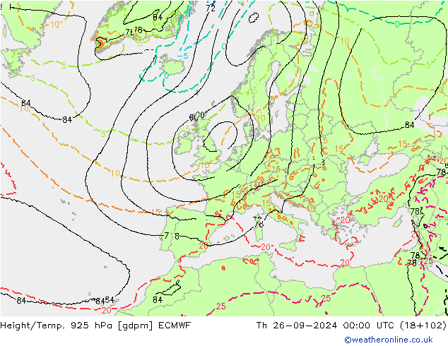 Hoogte/Temp. 925 hPa ECMWF do 26.09.2024 00 UTC