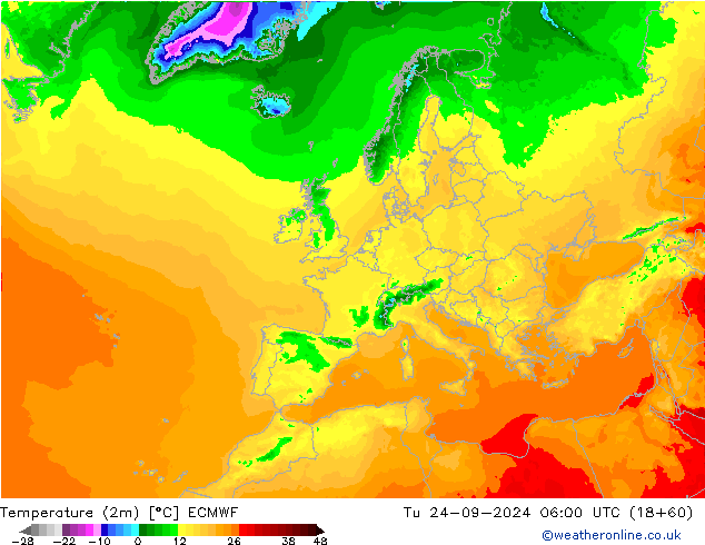 Temperatura (2m) ECMWF mar 24.09.2024 06 UTC