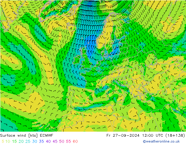 Surface wind ECMWF Fr 27.09.2024 12 UTC