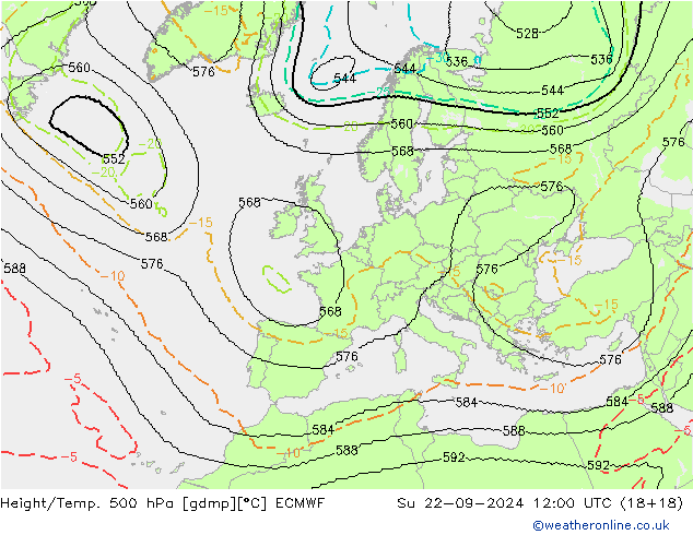 Height/Temp. 500 hPa ECMWF Su 22.09.2024 12 UTC