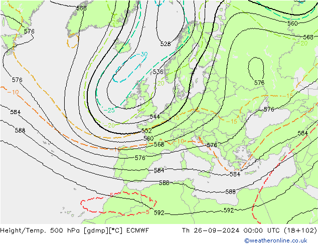 Height/Temp. 500 hPa ECMWF Th 26.09.2024 00 UTC