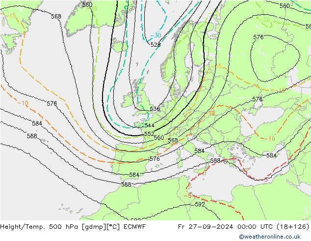 Height/Temp. 500 hPa ECMWF Fr 27.09.2024 00 UTC