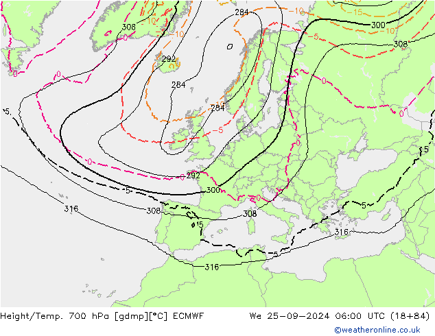 Height/Temp. 700 hPa ECMWF Qua 25.09.2024 06 UTC