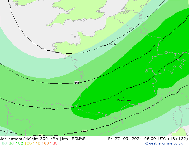 Straalstroom ECMWF vr 27.09.2024 06 UTC