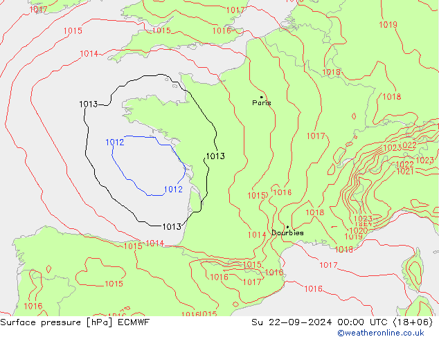 Luchtdruk (Grond) ECMWF zo 22.09.2024 00 UTC