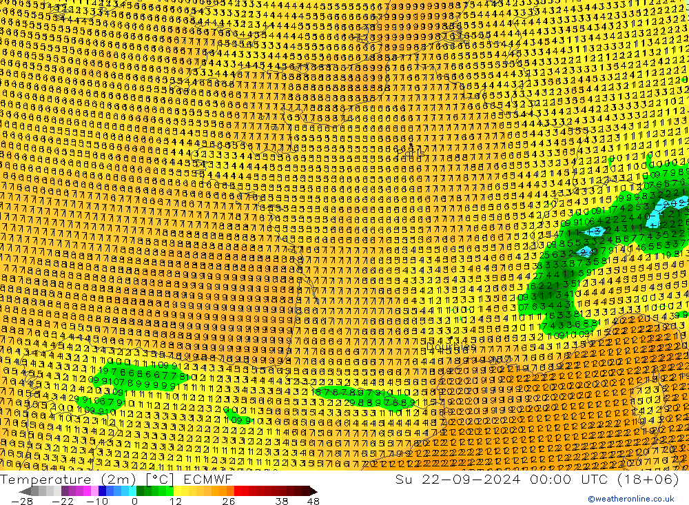 Temperatuurkaart (2m) ECMWF zo 22.09.2024 00 UTC