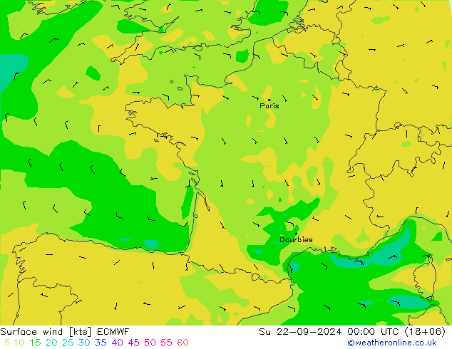 Surface wind ECMWF Su 22.09.2024 00 UTC